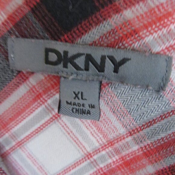 DKNY | Size XL | Cotton Hooded Button Up Plaid Sweater Long Sleeve Y2K Vintage - Picture 8 of 12